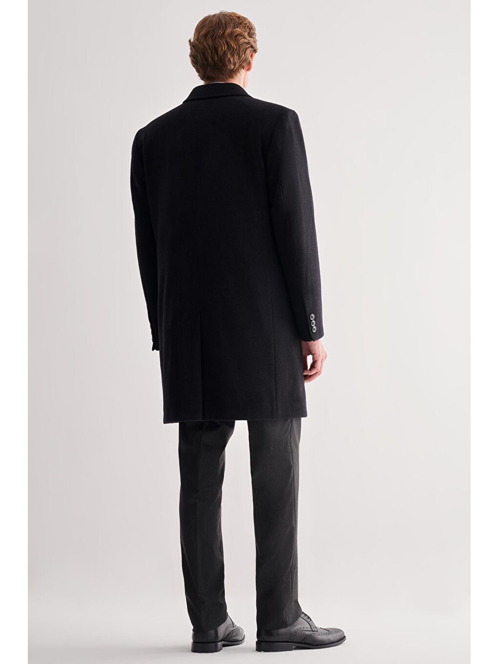 Siyah Mono Yaka Palto Tam Astar Classic Comfort Fit Yünlü Kaşe Palto 1005255151-4