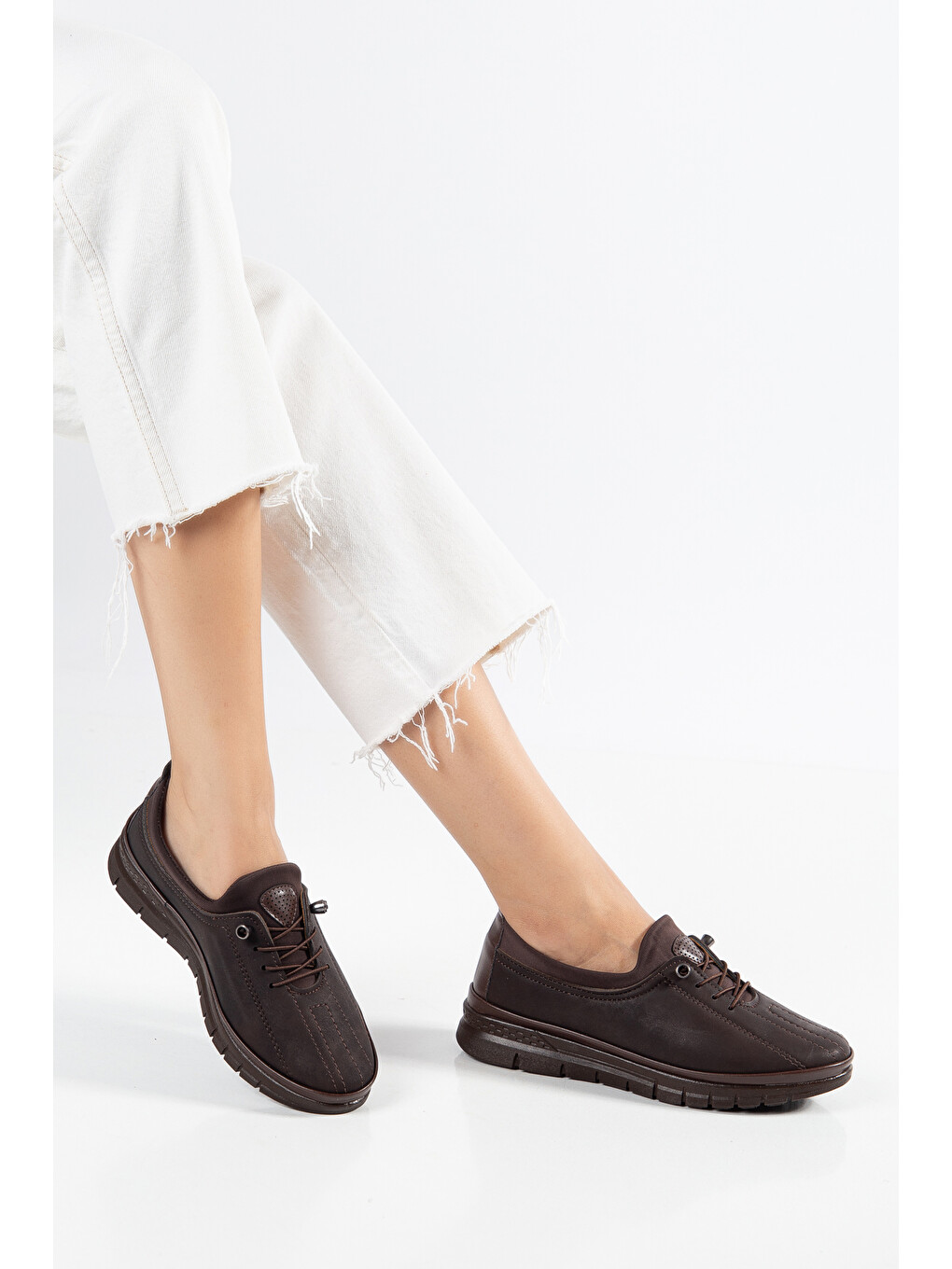 Kahverengi D01124 Günlük Ortopedik Klasik Kadın Loafer Ayakkabı-2