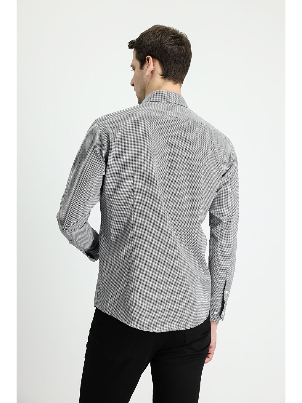 Siyah Uzun Kol Slim Fit Dar Kesim Klasik Desenli Pamuklu Kolay Ütülenebilir Gömlek-2