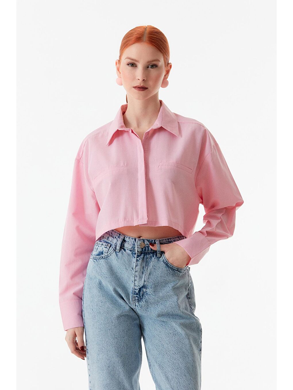 Pembe Basic Fleto Cep Detaylı Gömlek-2