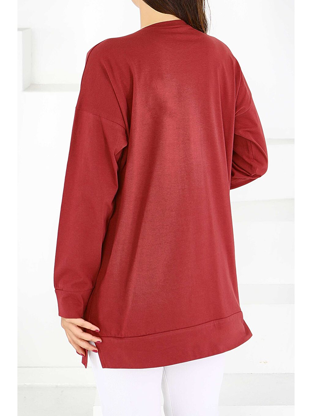 Uzun Kollu Baskılı Süprem Tunik Bordo - 27584-3