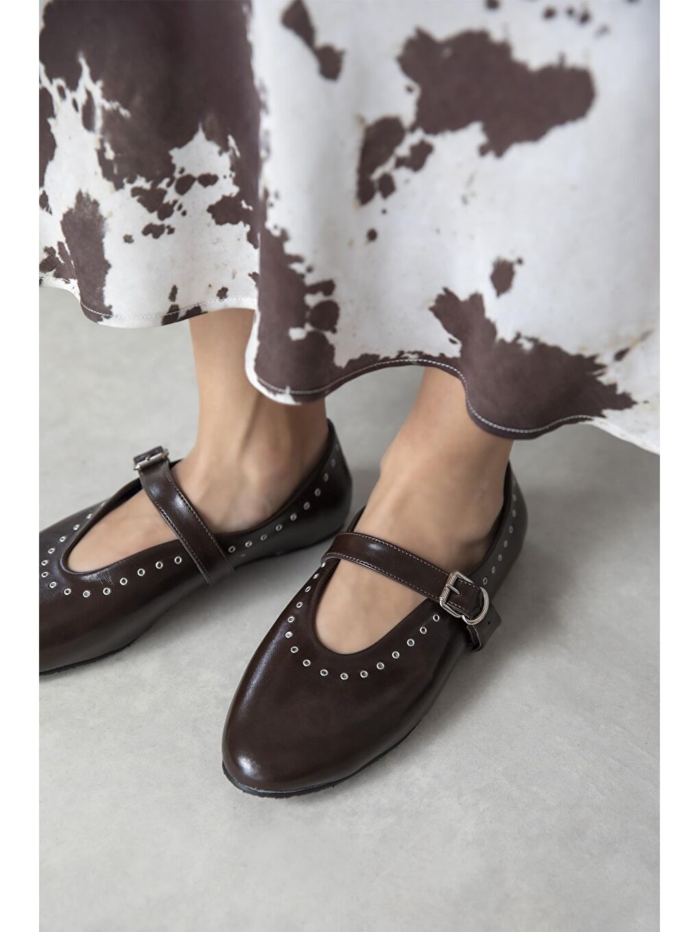 Kahverengi Abner  Kadın Drop Detay Kırışık Deri Babet Kahve-3