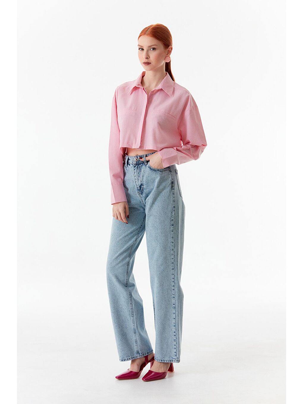 Pembe Basic Fleto Cep Detaylı Gömlek-3