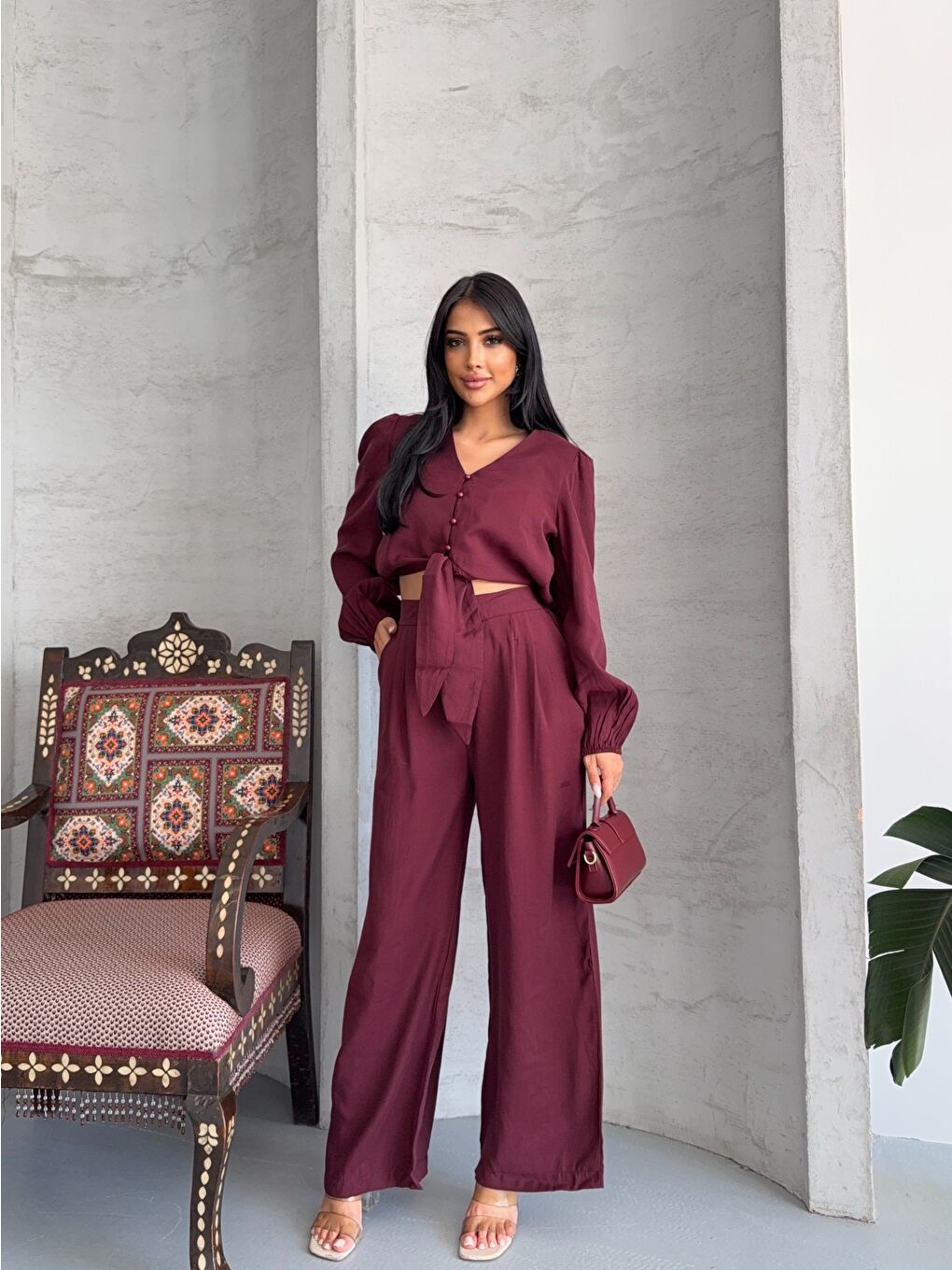 Bordo Massimo Takım Modal Kumaş-2