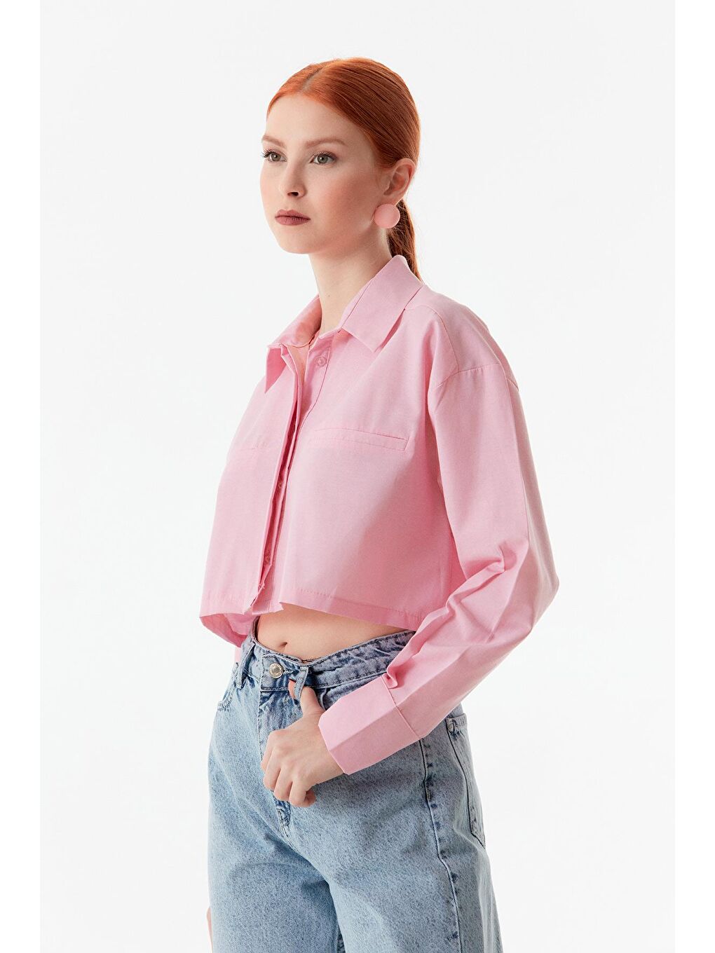 Pembe Basic Fleto Cep Detaylı Gömlek-4