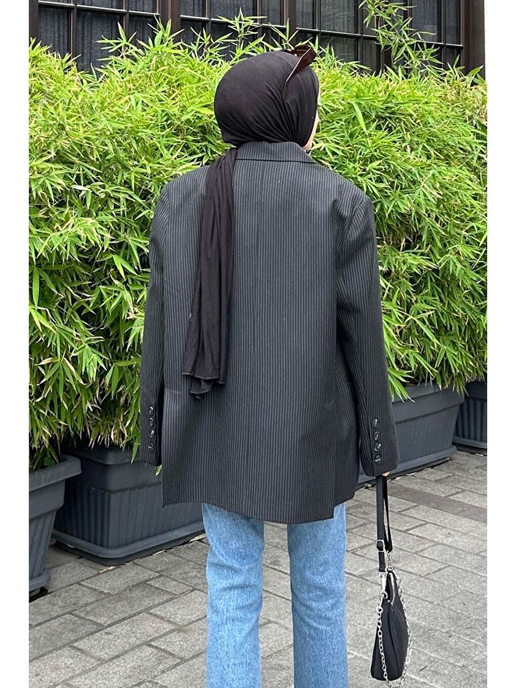 Çizgili Blazer Ceket Siyah-3