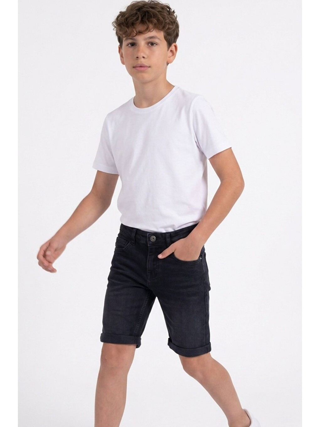 Siyah Erkek Çocuk Elastanlı Jean Şort Pnt6011-2