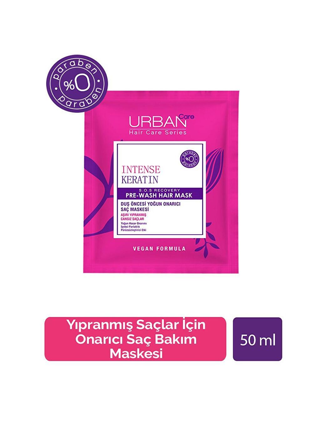 Urban Care Intense Keratin Aşırı Yıpranmış Saçlar Onarıcı Duş Öncesi Saç Bakım Maskesi-Vegan -50ML