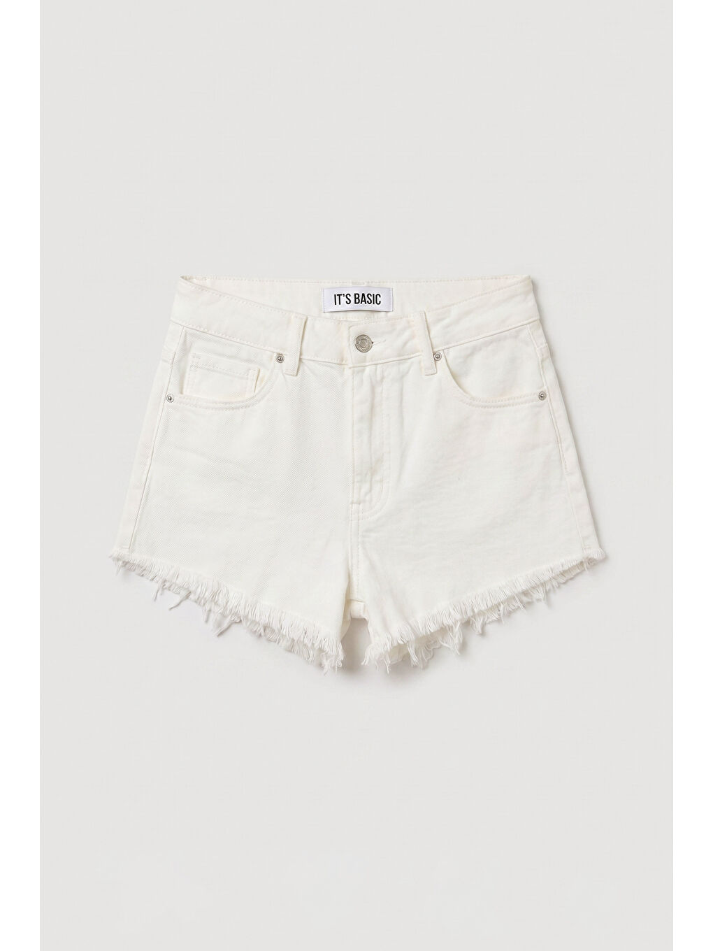 Kadın Kırık Beyaz 7s6-101 Mini Paça Püsküllü Denim Şort-1