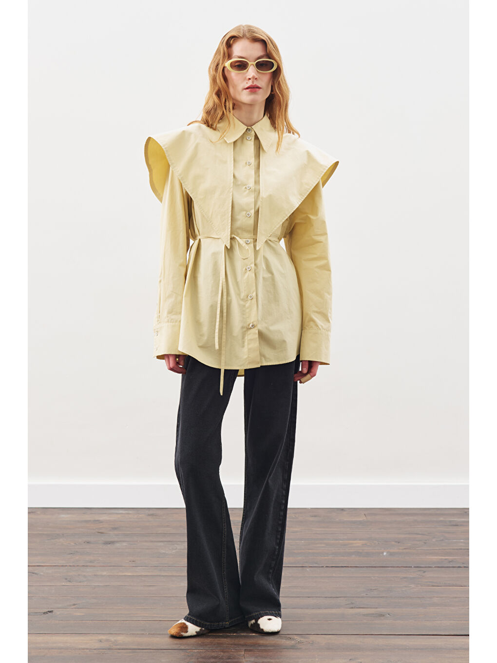 Üçgen Fularlı Oversıze Gömlek Soft Sarı-2