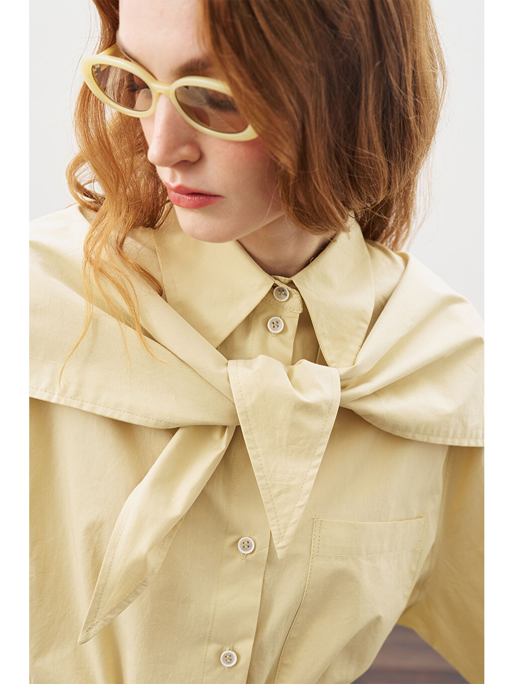 Üçgen Fularlı Oversıze Gömlek Soft Sarı-3