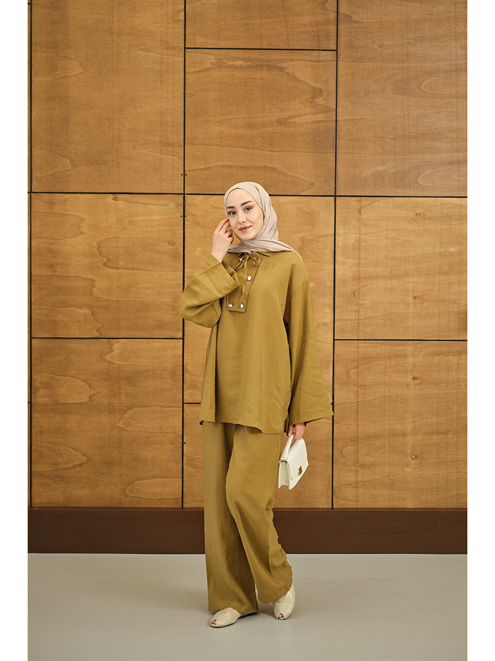 Sarı Kadın Çift Düğme Detaylı Takım Hardal-2