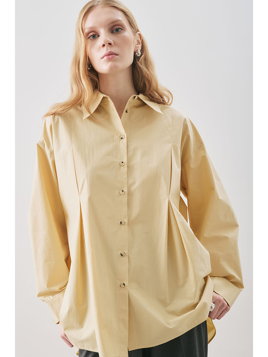Parçalı Tasarım Gömlek Soft Sarı-1