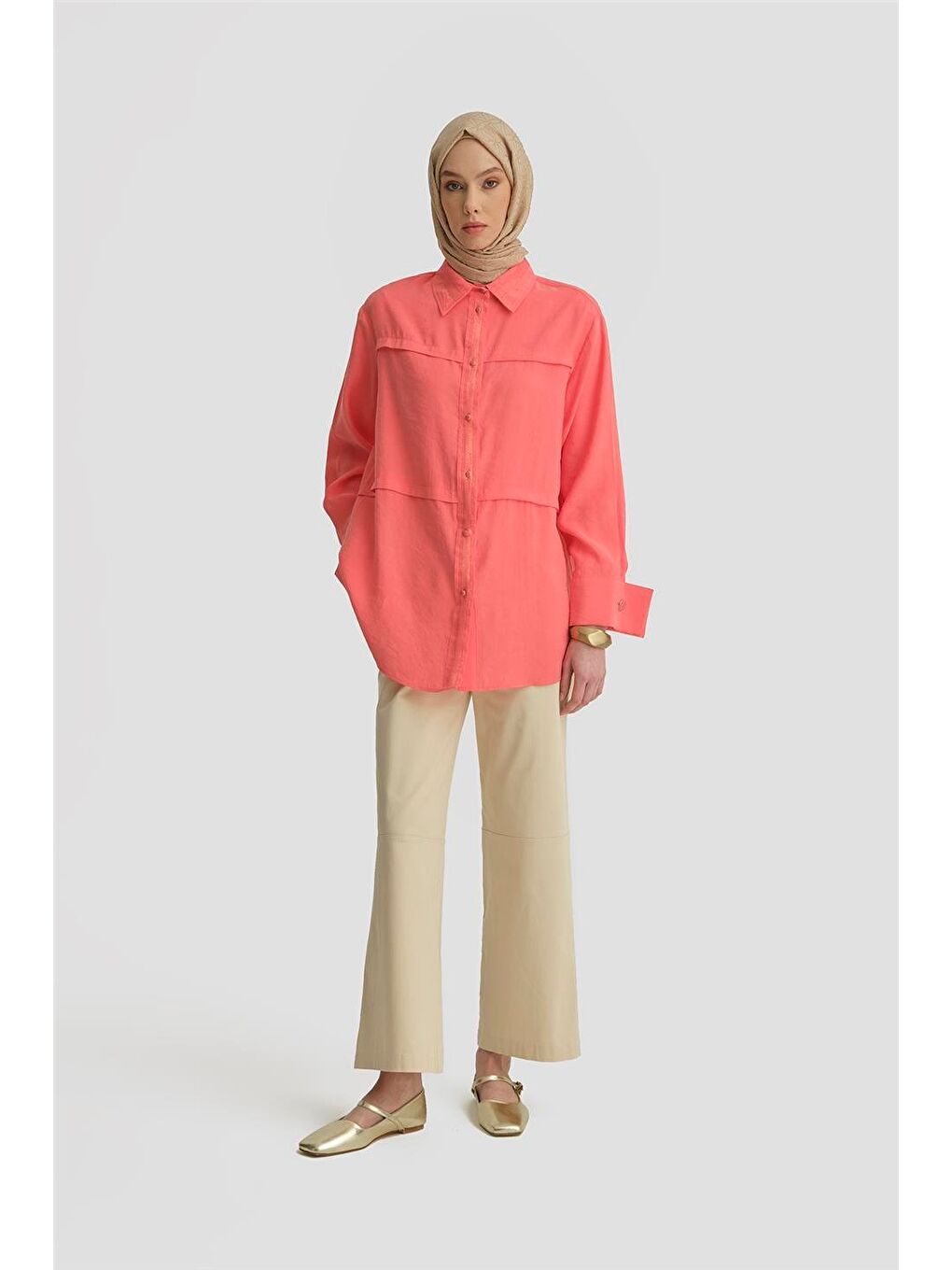 Turuncu Sim Detaylı Modal Tunik 25Y4607 Coral-1