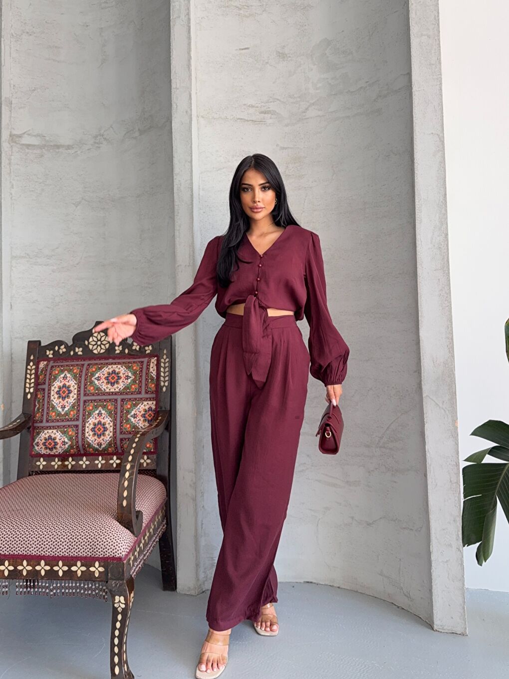 Bordo Massimo Takım Modal Kumaş-3