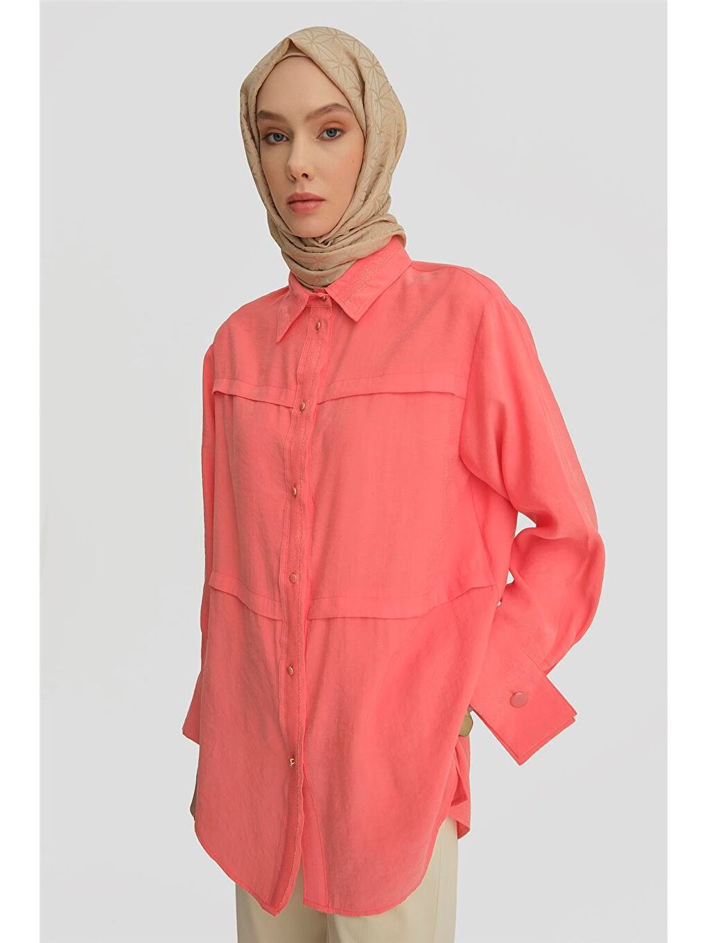Turuncu Sim Detaylı Modal Tunik 25Y4607 Coral-2