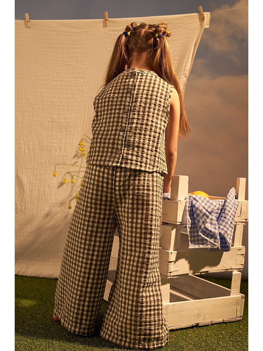 Haki Daisy Picnic Serisi Fisto Detayli İkili takım-2