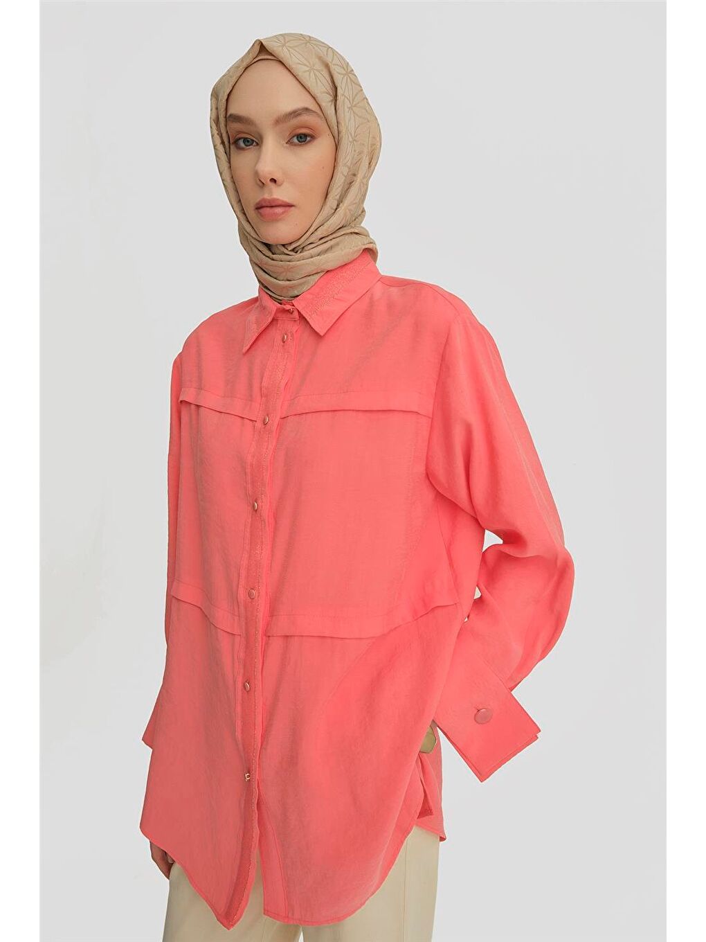 Turuncu Sim Detaylı Modal Tunik 25Y4607 Coral-3