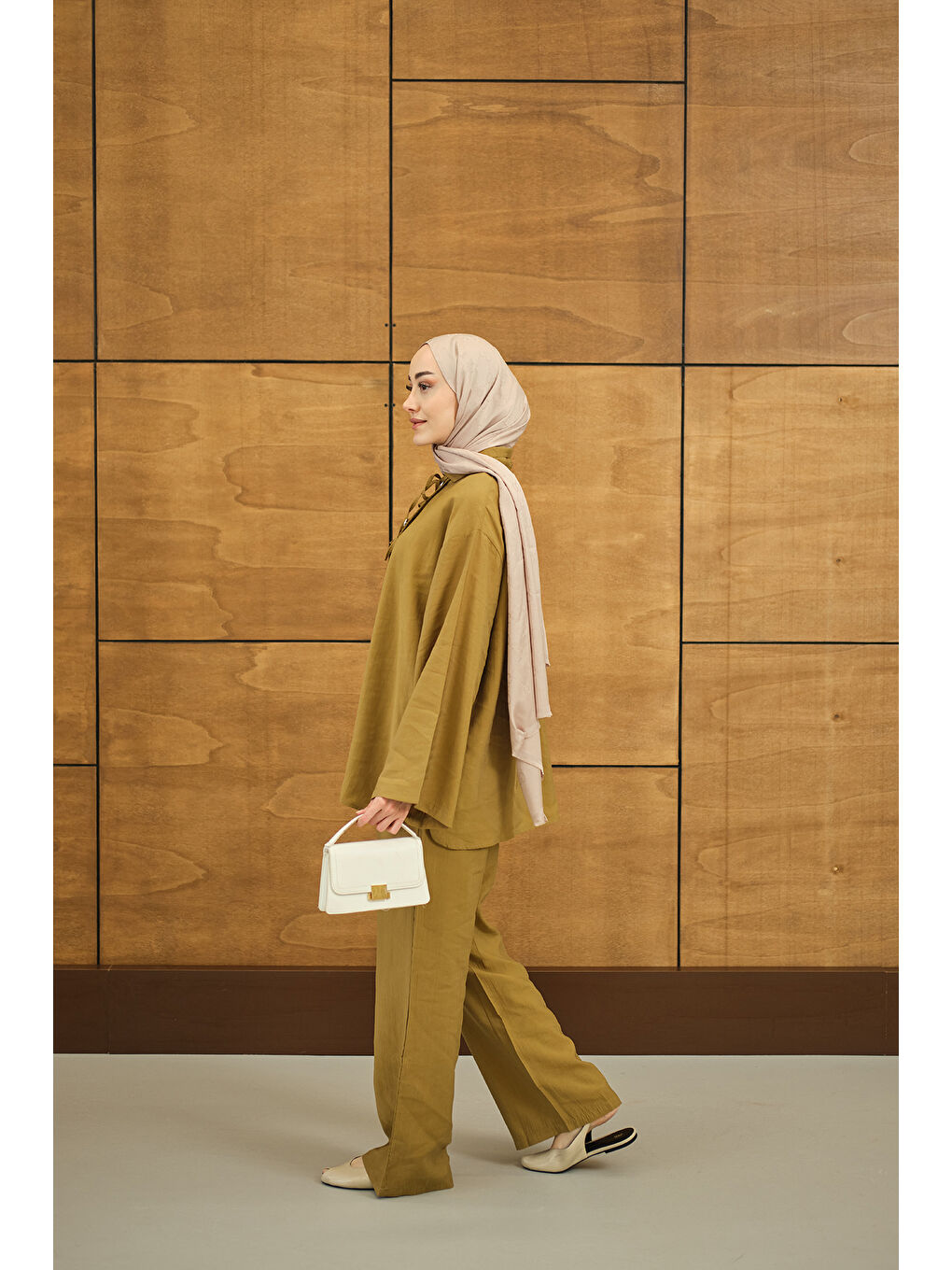 Sarı Kadın Çift Düğme Detaylı Takım Hardal-4