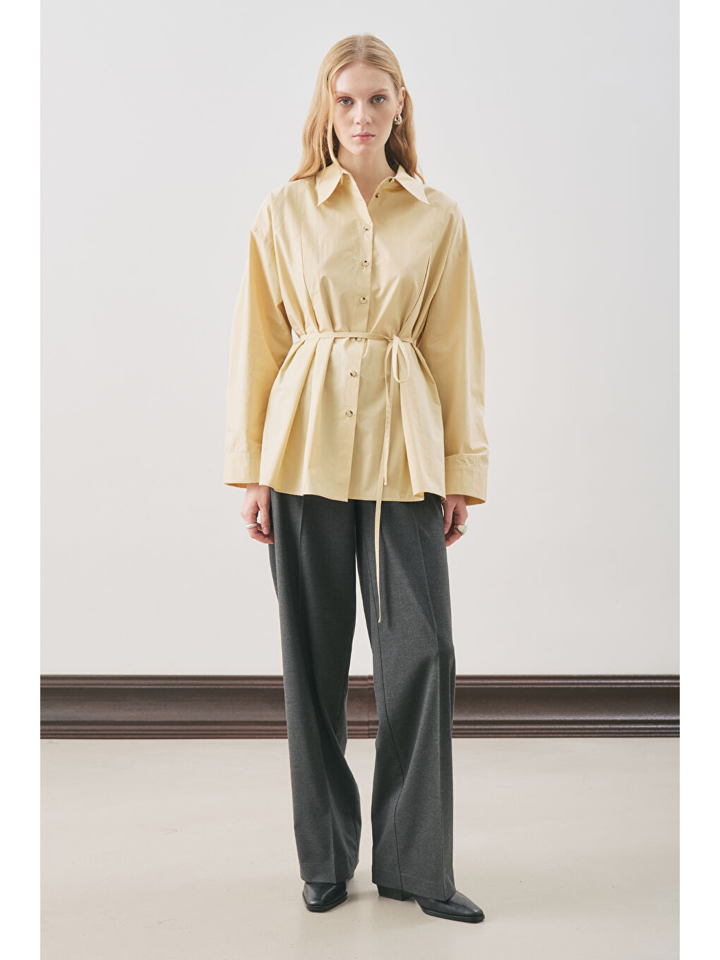 Parçalı Tasarım Gömlek Soft Sarı-3