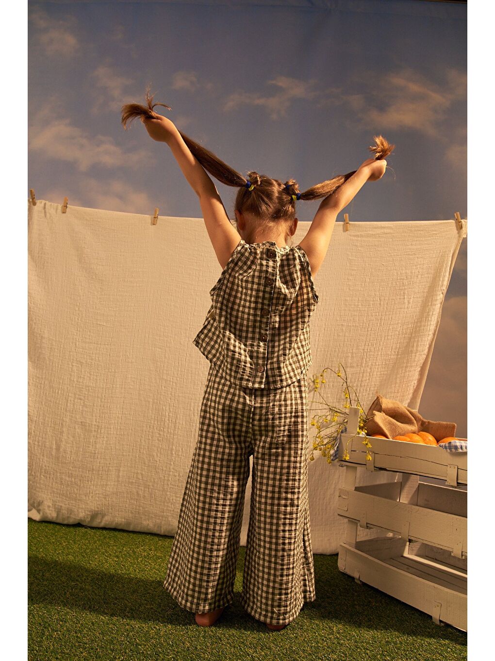 Haki Daisy Picnic Serisi Fisto Detayli İkili takım-3