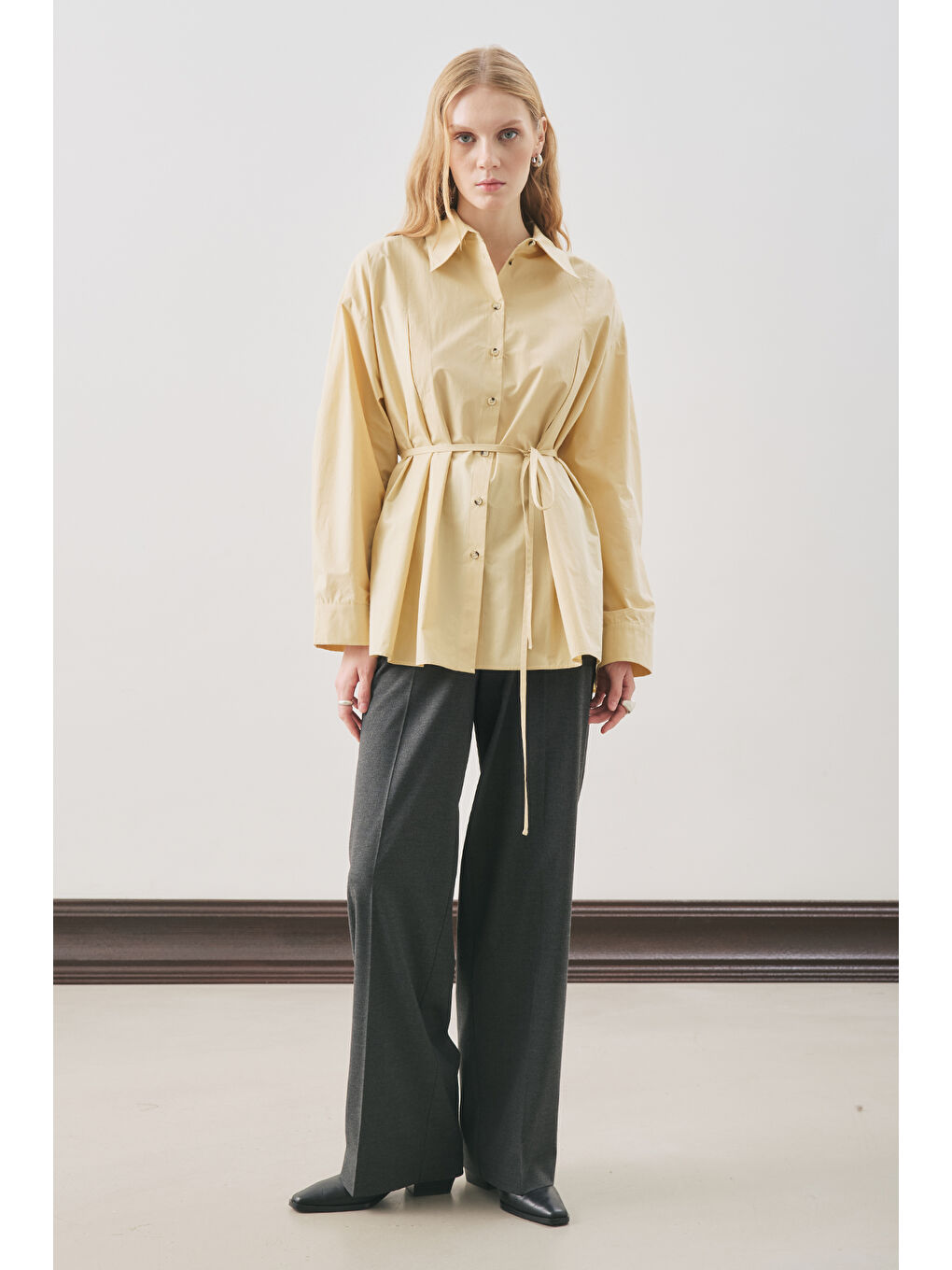 Parçalı Tasarım Gömlek Soft Sarı-4