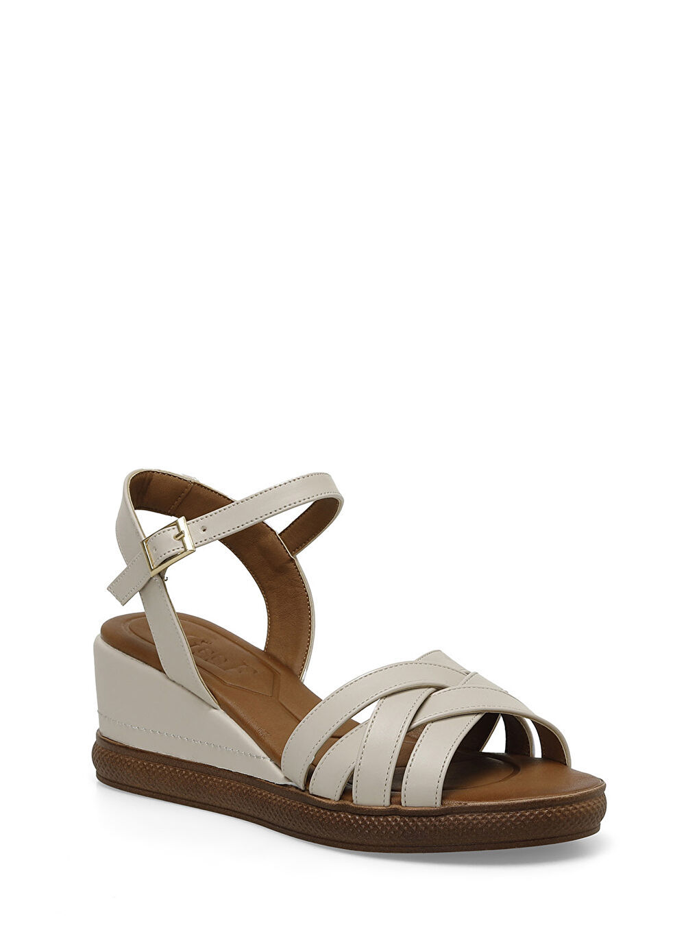 DS24024 4FX Bej Kadın Dolgu Topuk Sandalet-1