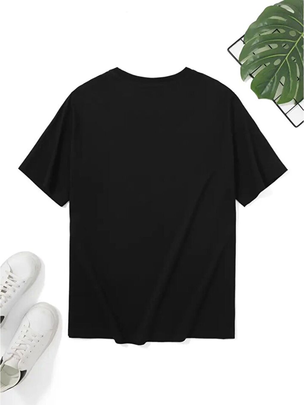 Baskılı Oversize Bisiklet Yaka T-shirt - Siyah-2