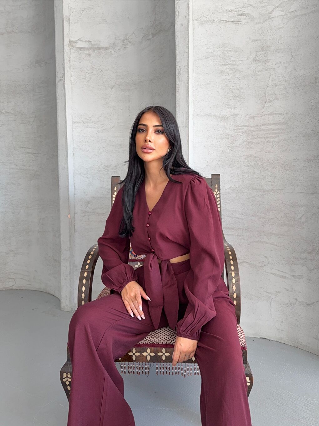 Bordo Massimo Takım Modal Kumaş-4