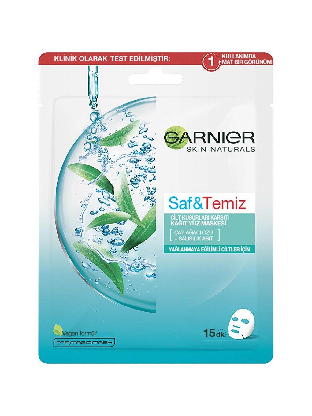 GARNIER Şeffaf Saf&Temiz Cilt Kusurları Karşıtı Kağıt Yüz Maskesi