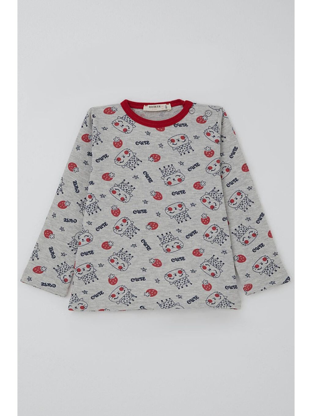 Kız Bebek Pijama Takımı Sevimli Kraliçe Desenli Çilekli Açık Gri Melanj (9 Ay-3 Yaş)-1