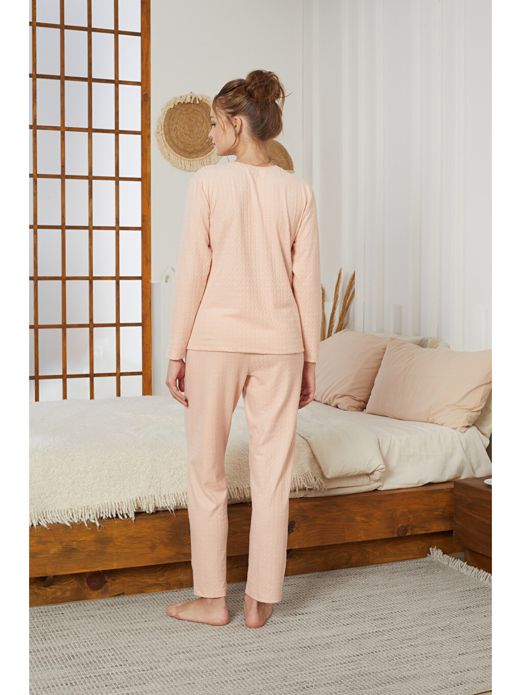 Pembe Somon Şardonlu Kışlık Örme Pijama Takım25226002-2