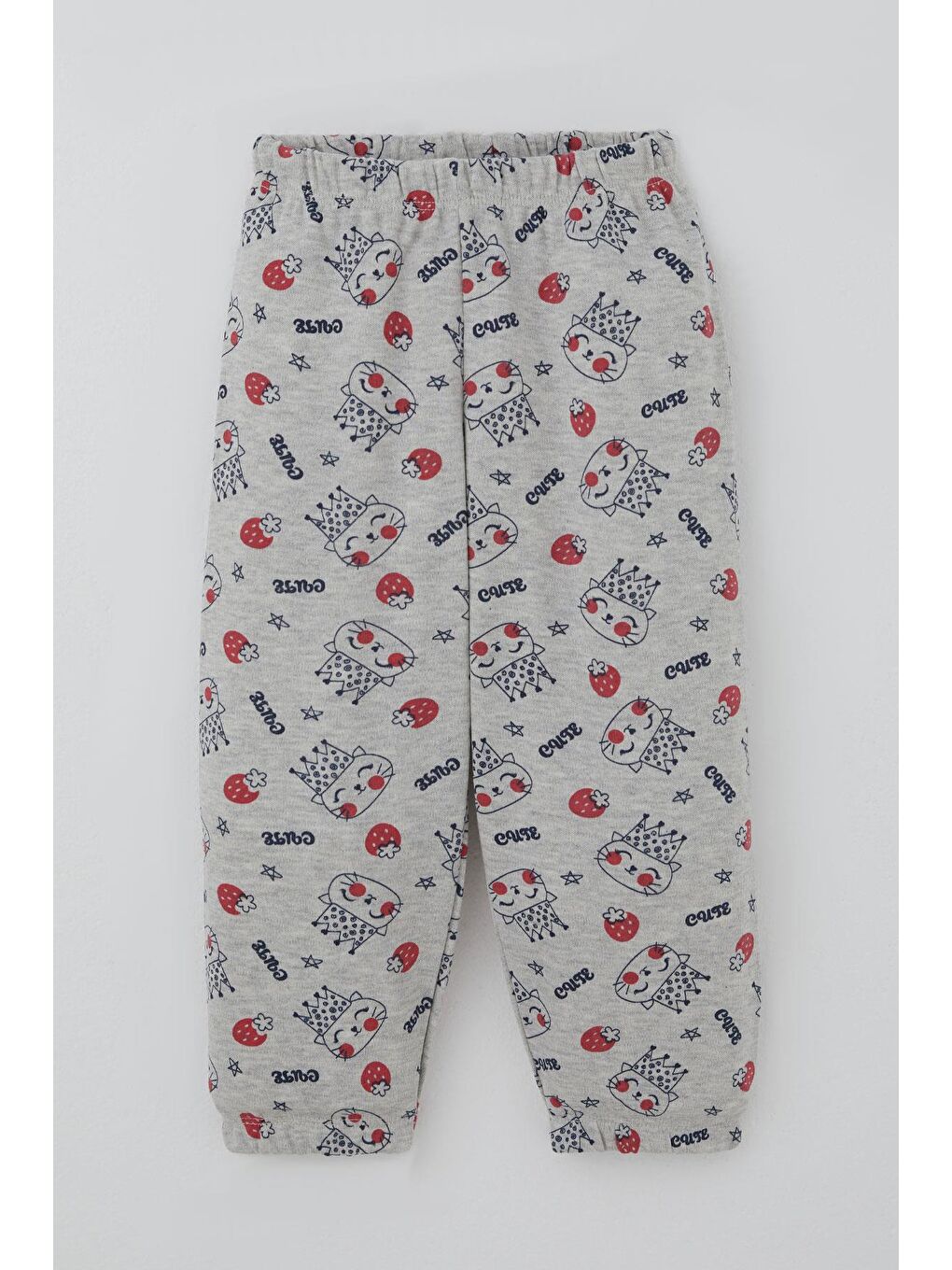 Kız Bebek Pijama Takımı Sevimli Kraliçe Desenli Çilekli Açık Gri Melanj (9 Ay-3 Yaş)-2