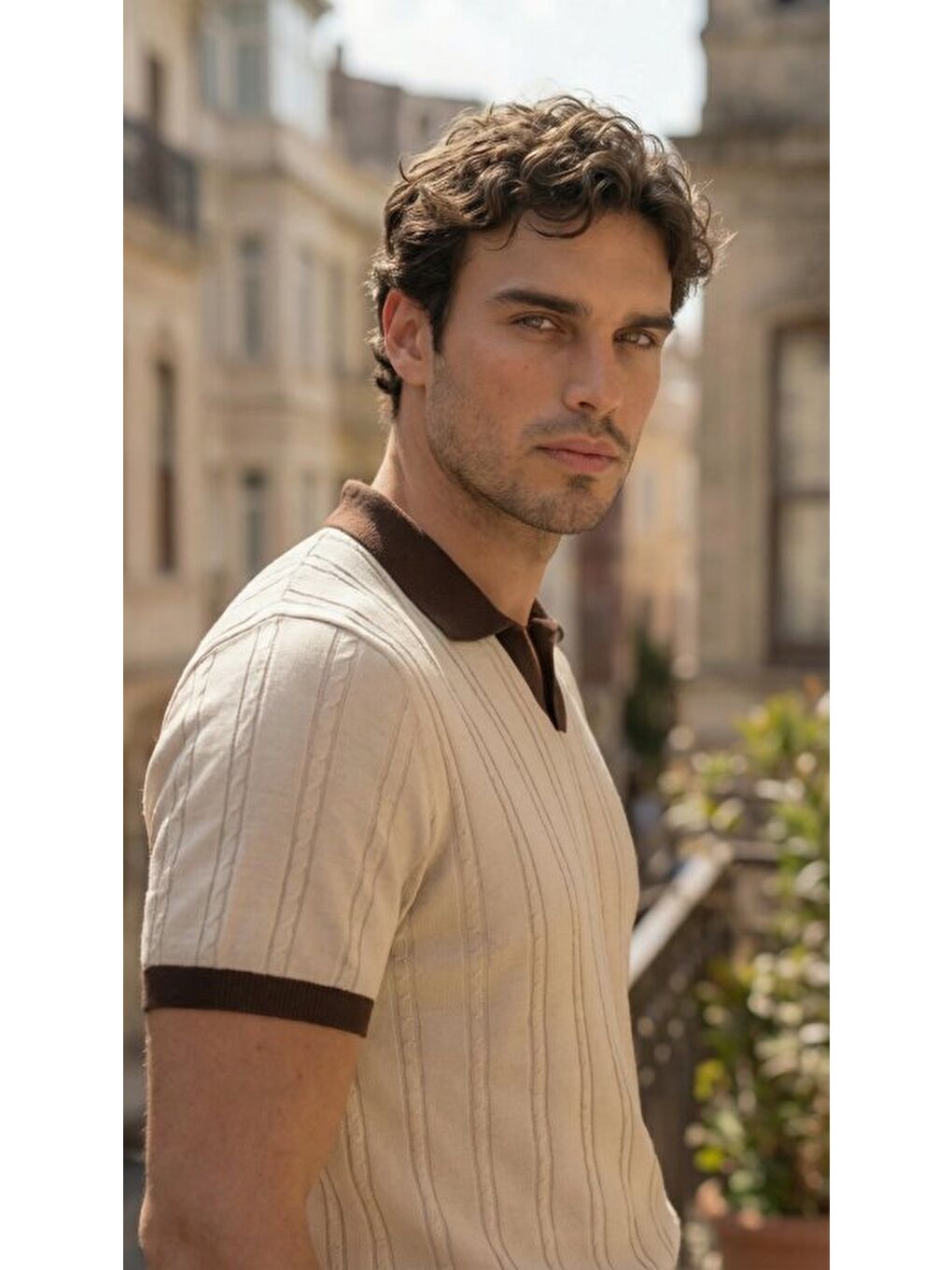 Bej Kısa Kollu Triko Tişört %100 Pamuk-1