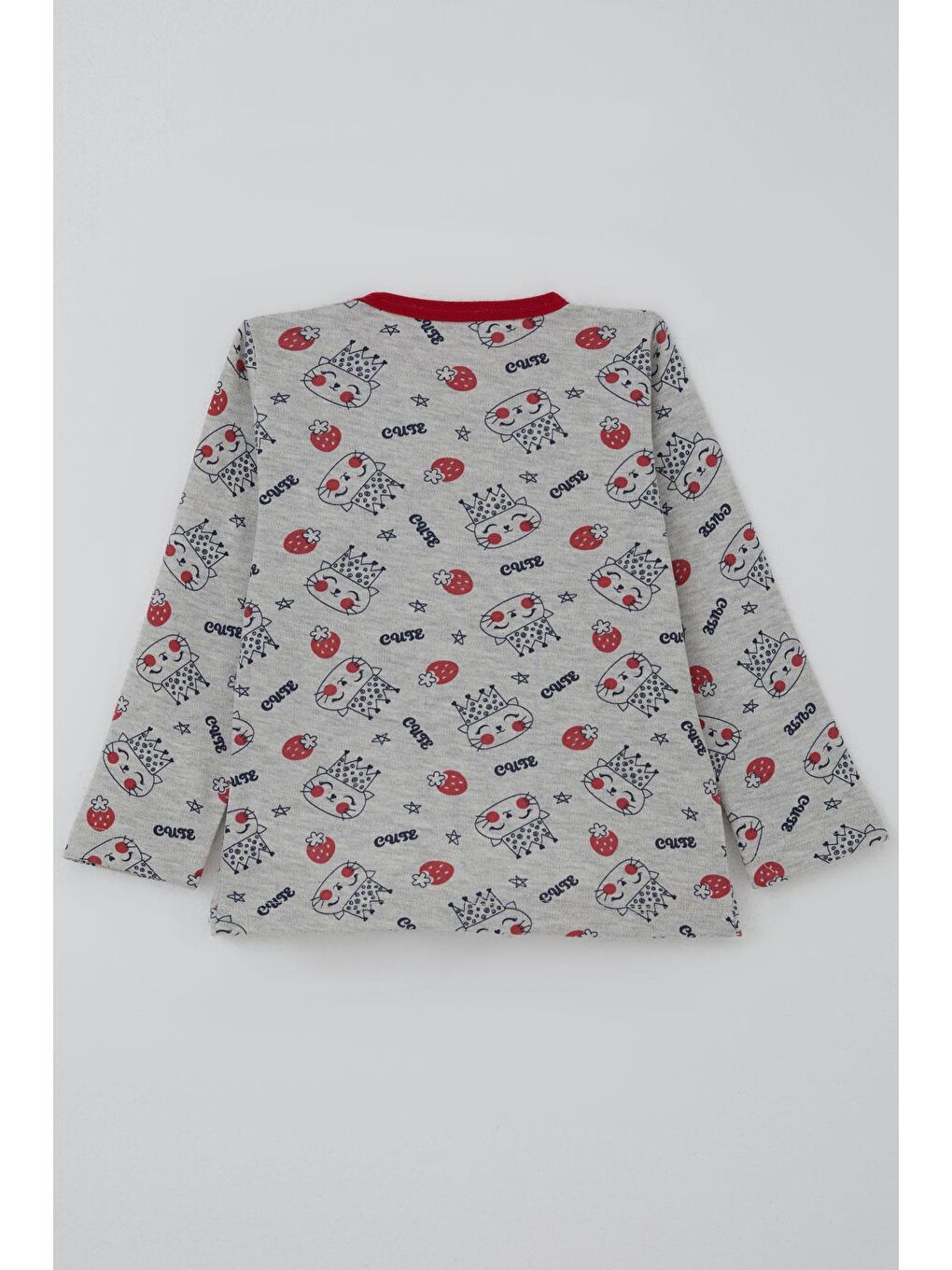 Kız Bebek Pijama Takımı Sevimli Kraliçe Desenli Çilekli Açık Gri Melanj (9 Ay-3 Yaş)-3