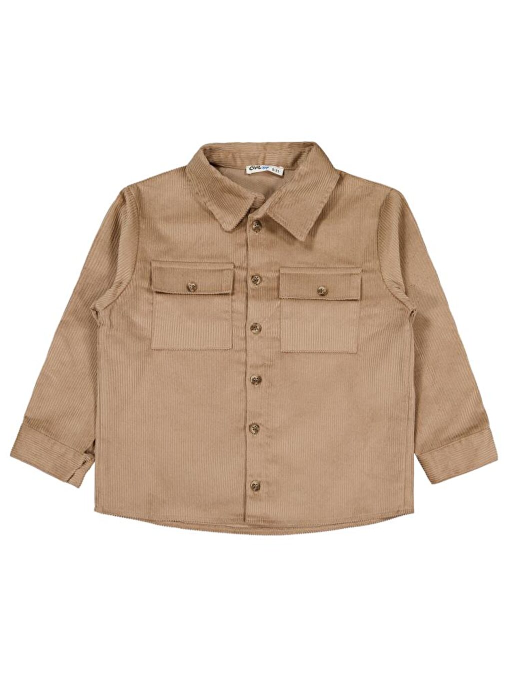 Bej Boys Çift Cepli Kadife 6-9 Yaş Gömlek