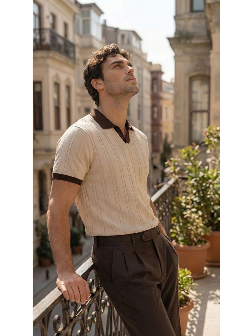 Bej Kısa Kollu Triko Tişört %100 Pamuk-2