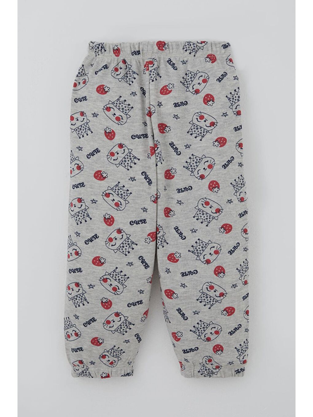 Kız Bebek Pijama Takımı Sevimli Kraliçe Desenli Çilekli Açık Gri Melanj (9 Ay-3 Yaş)-4