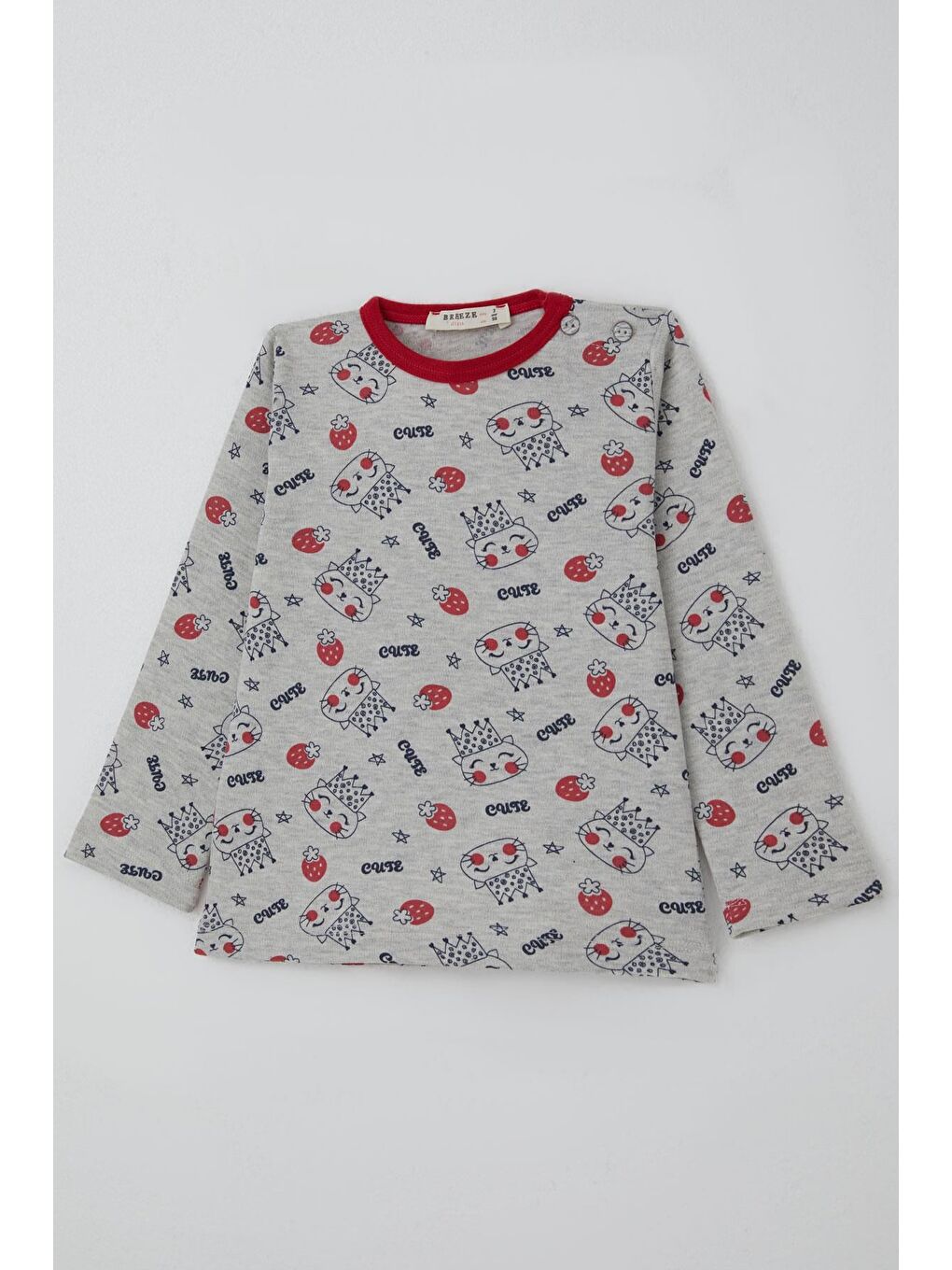 Kız Bebek Pijama Takımı Sevimli Kraliçe Desenli Çilekli Açık Gri Melanj (9 Ay-3 Yaş)-5