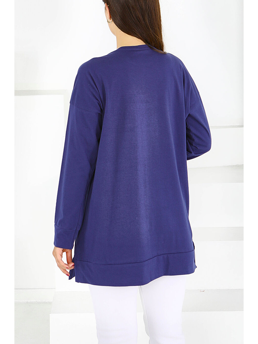 Uzun Kollu Baskılı Süprem Tunik Lacivert - 27581-3