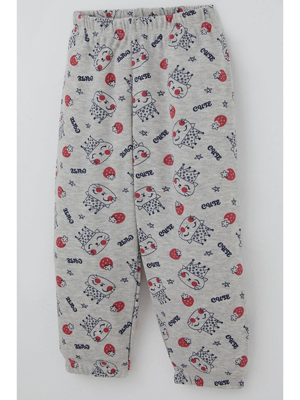 Kız Bebek Pijama Takımı Sevimli Kraliçe Desenli Çilekli Açık Gri Melanj (9 Ay-3 Yaş)-6