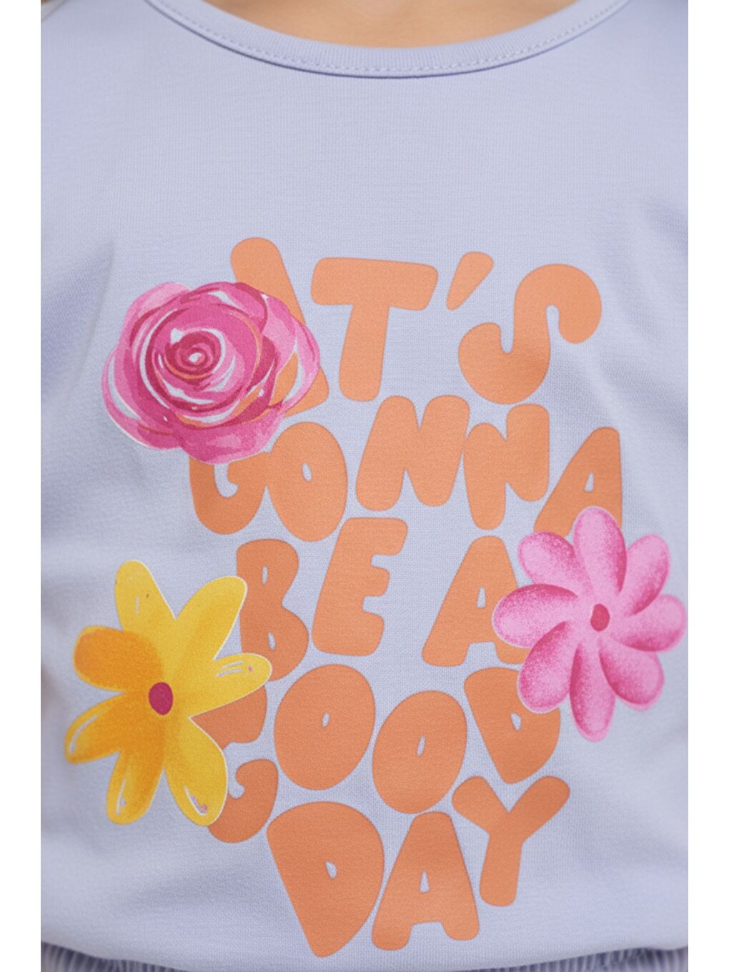 Mavi Kız Çocuk 2'li  Şortlu Takım Bisiklet Yaka Kısa Kollu Baskılı Tişört - Beli Lastikli Bağlamalı Cepl-4