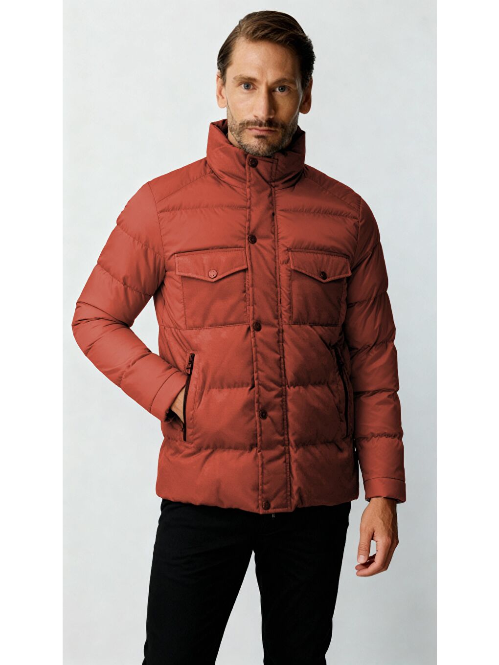 Turuncu Erkek Kiremit Şişme Mont