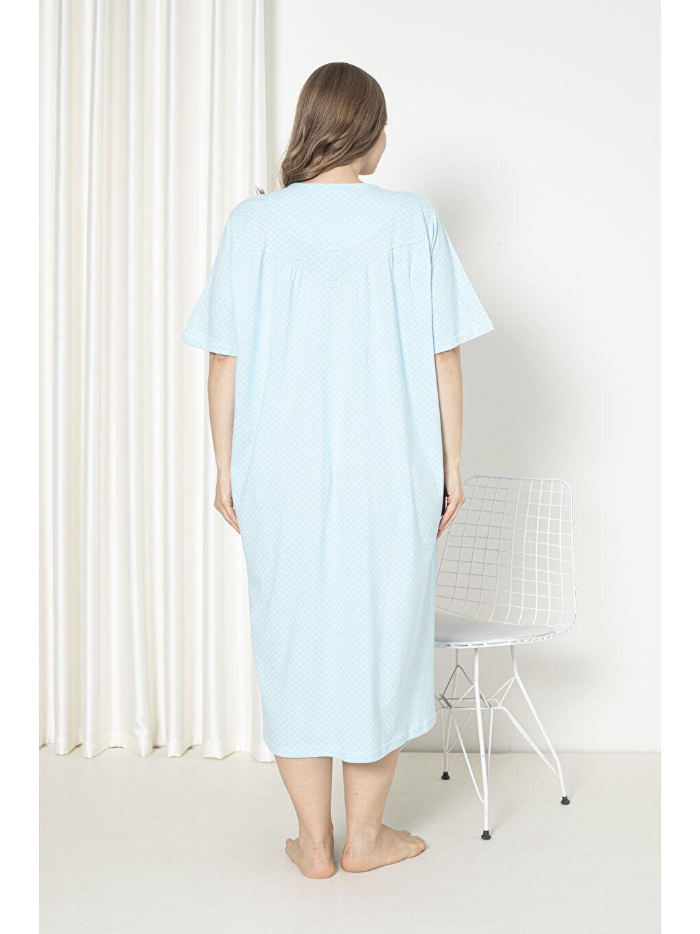 Yeşil %100 Pamuklu Penye Kısa Kol Büyük Beden Anne Geceliği 051-4