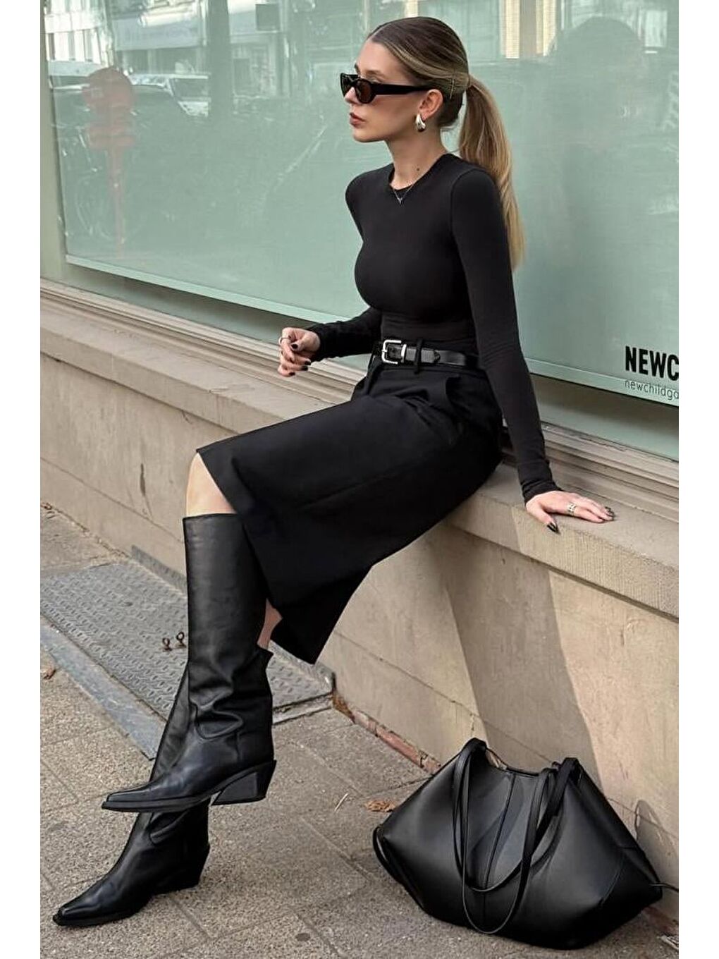 Siyah Yüksek Bel Kloş Kadın Bermuda Şort Mg2590-7