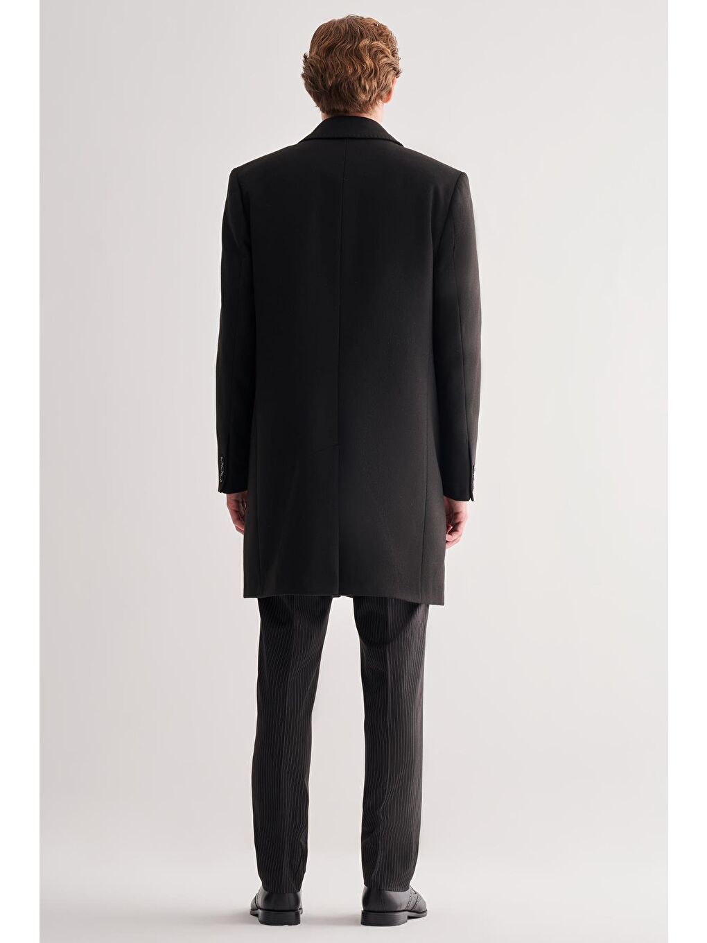 Siyah Berberi Yaka Tam Astar Classic Comfort Fit Esnek Kaşe Palto 1005255152-4