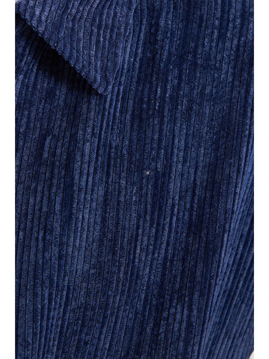 Erkek Relax Fit Rahat Kesim Fitilli Fermuarlı Astarlı Cepli Kolej İndigo Ceket Mont Gömlek-4