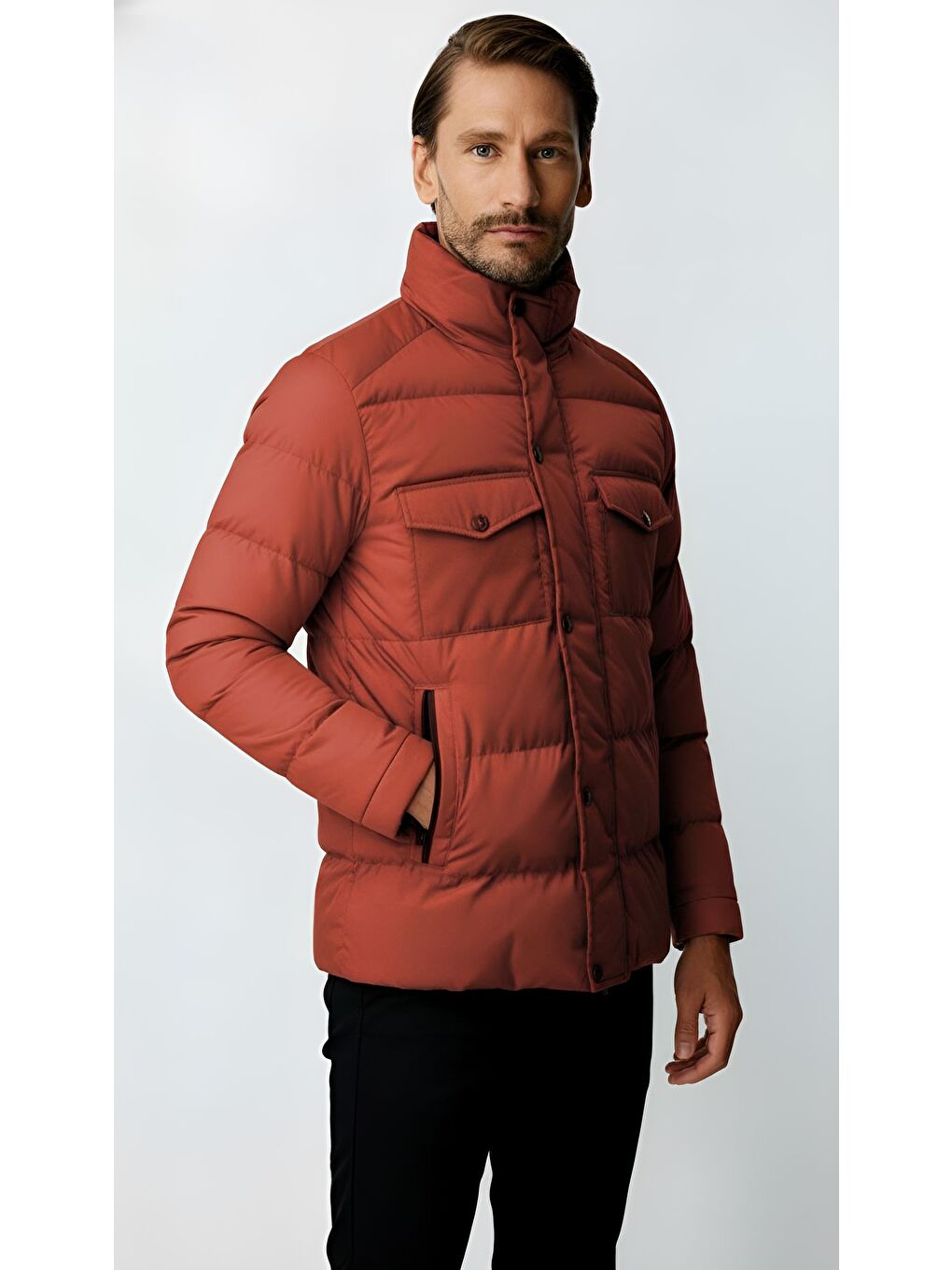 Turuncu Erkek Kiremit Şişme Mont-1