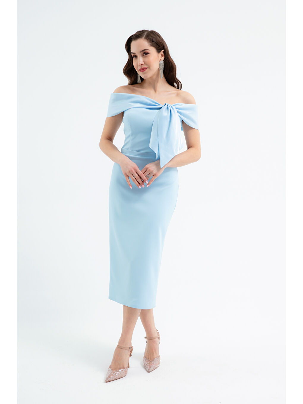 Kadın Bebe Mavi Yaka Detaylı Söz Nişan Nikah Abiye Elbise-4