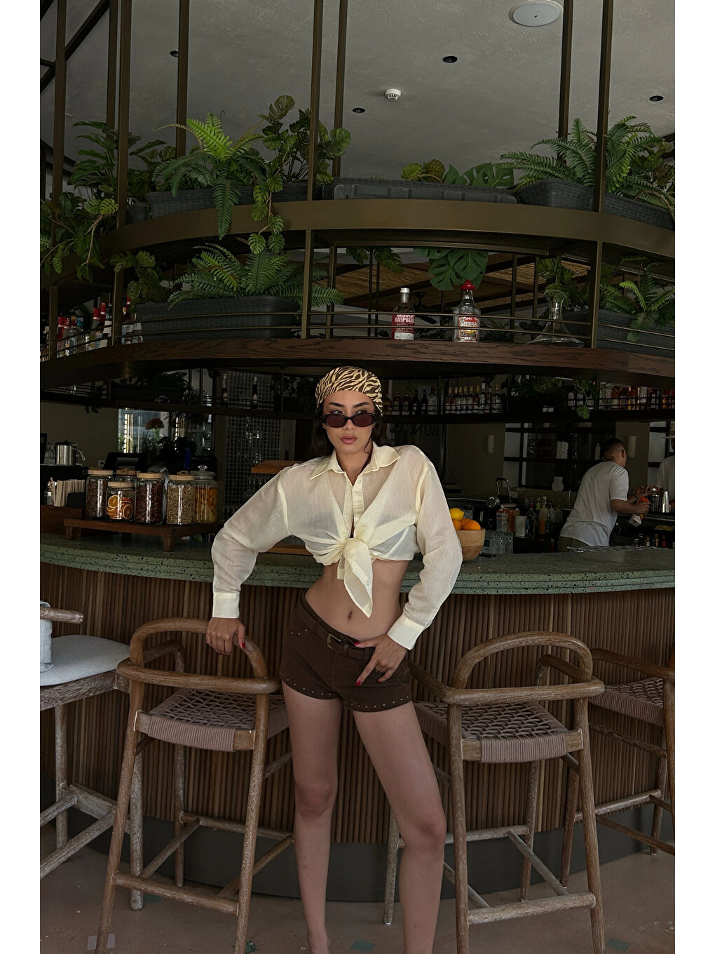 Kadın Sarı Transparan Çizgili Gömlek 1006-6876-1